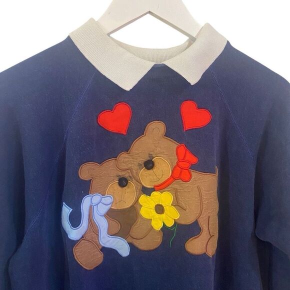 Hanes Vintage collared teddy bear sweatshirt size medium 90s - Picture 3 of 4